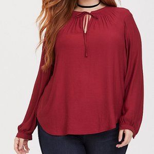 *BNWT* DARK RED TIE NECK CREPE BLOUSE